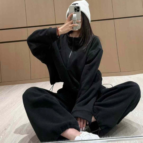 #발렌시아가 [ B*lenciaga ] 수입 로고 오버 핏 플리스 반집업 트레이닝set -블랙- 단가인하입고💢  #여성트레이닝셋