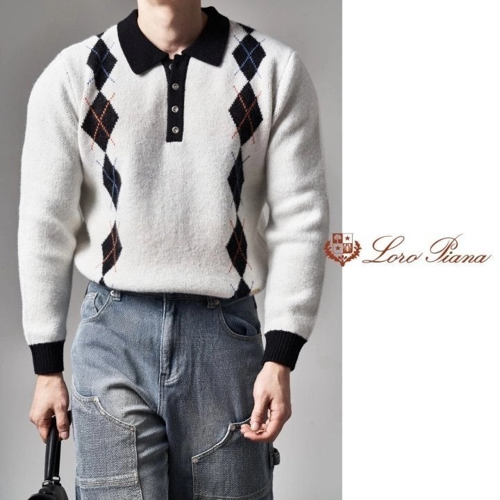 💕 로* 피아나 아가일 카라 니트