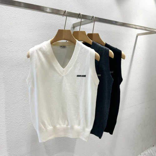 미우미우 여성 인타르시아 V넥 조끼 니트