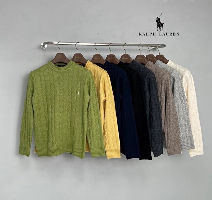 폴로 꽈배기 자수 울 니트