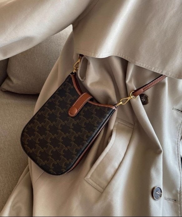 💕 셀** 휴대폰 파우치 - 트리옹프 캔버스 & 카프스킨탠