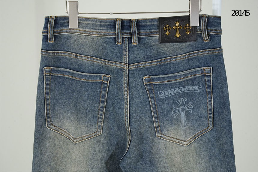 🔆 [Chrome Hearts] 크롬하츠 블랙 레더패치 금장 스틸로고 데님진🔆