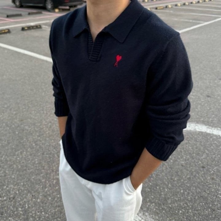 💕 아* 스몰레드하트 오픈카라 니트