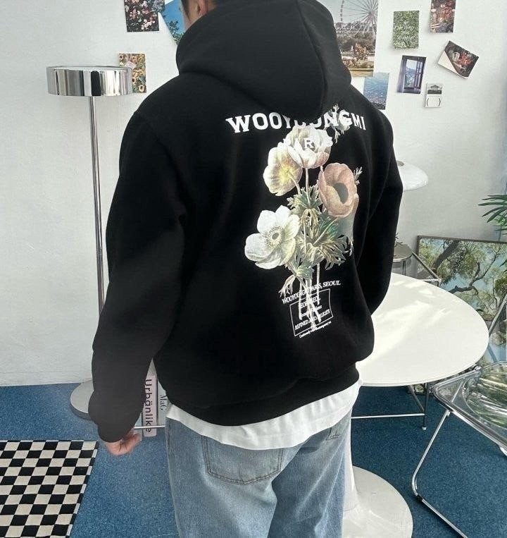 💕 우** 뉴시즌 플라워 백로고 후드티