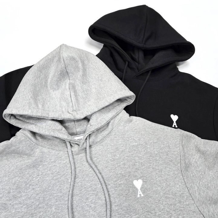 아미 화이트 로고 후드티