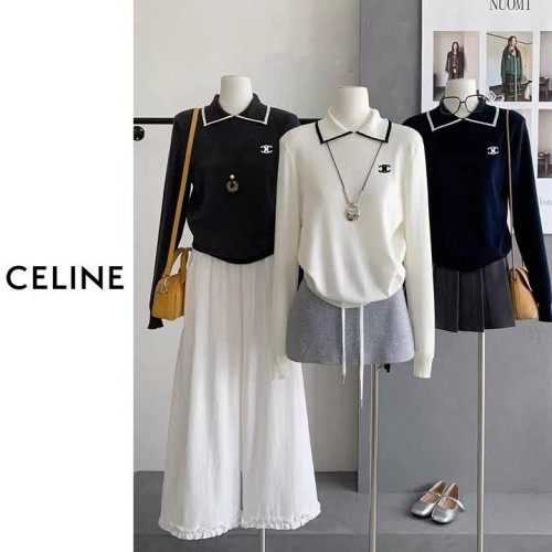 셀린느 여성 카라 라인 배색 니트