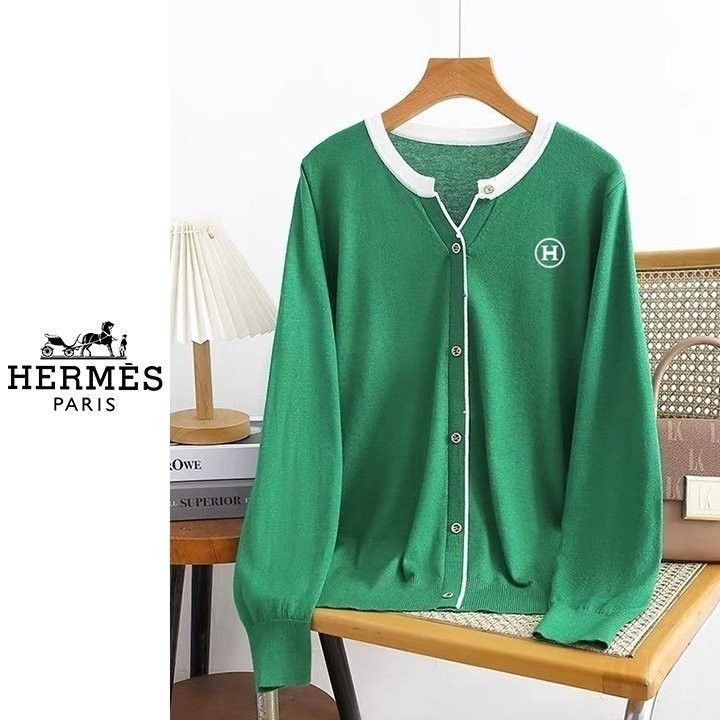 에르메스 여성 라인 배색 버튼 스웨터 가디건