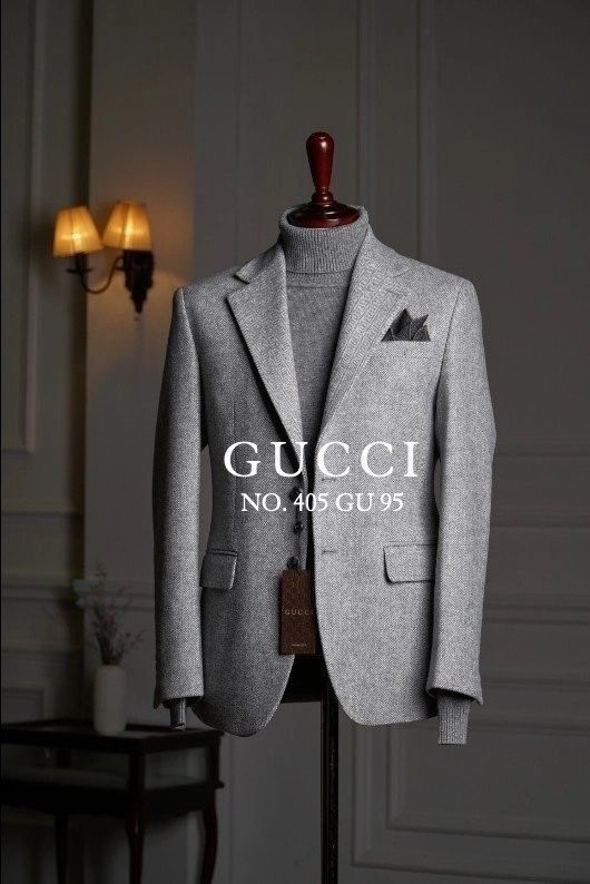 구찌 울 헤링본 블레이저 자켓 그레이