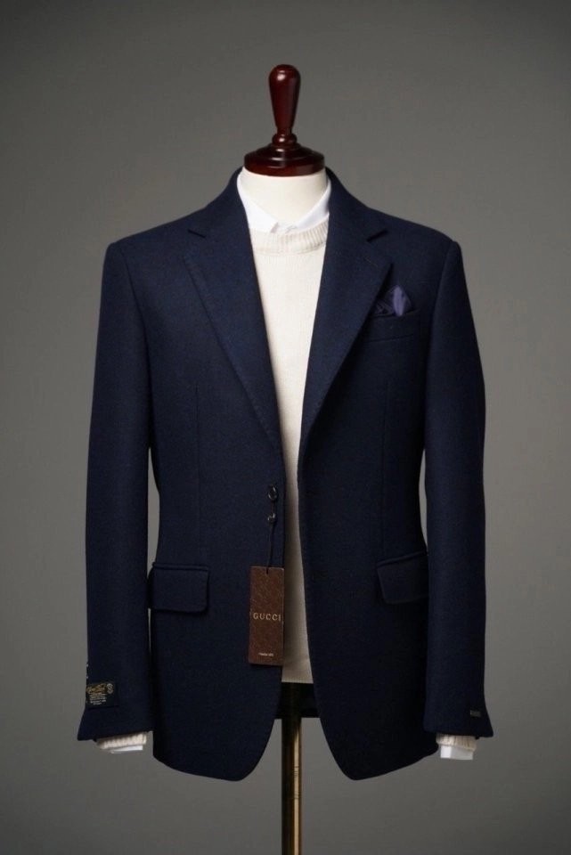 구찌 울 캐시미어 트윗 재킷 블랙 솔리드 자켓