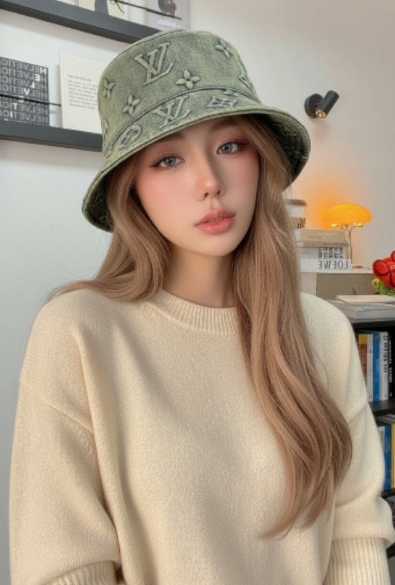 💕 루* 인디고 모노그램 엠보 워싱 버킷햇 ✔수입