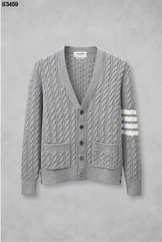 🍀 [THOM BROWNE] 톰브라운 코튼 사선 4-바 케이블 울 니트 브이넥 가디건 🍀