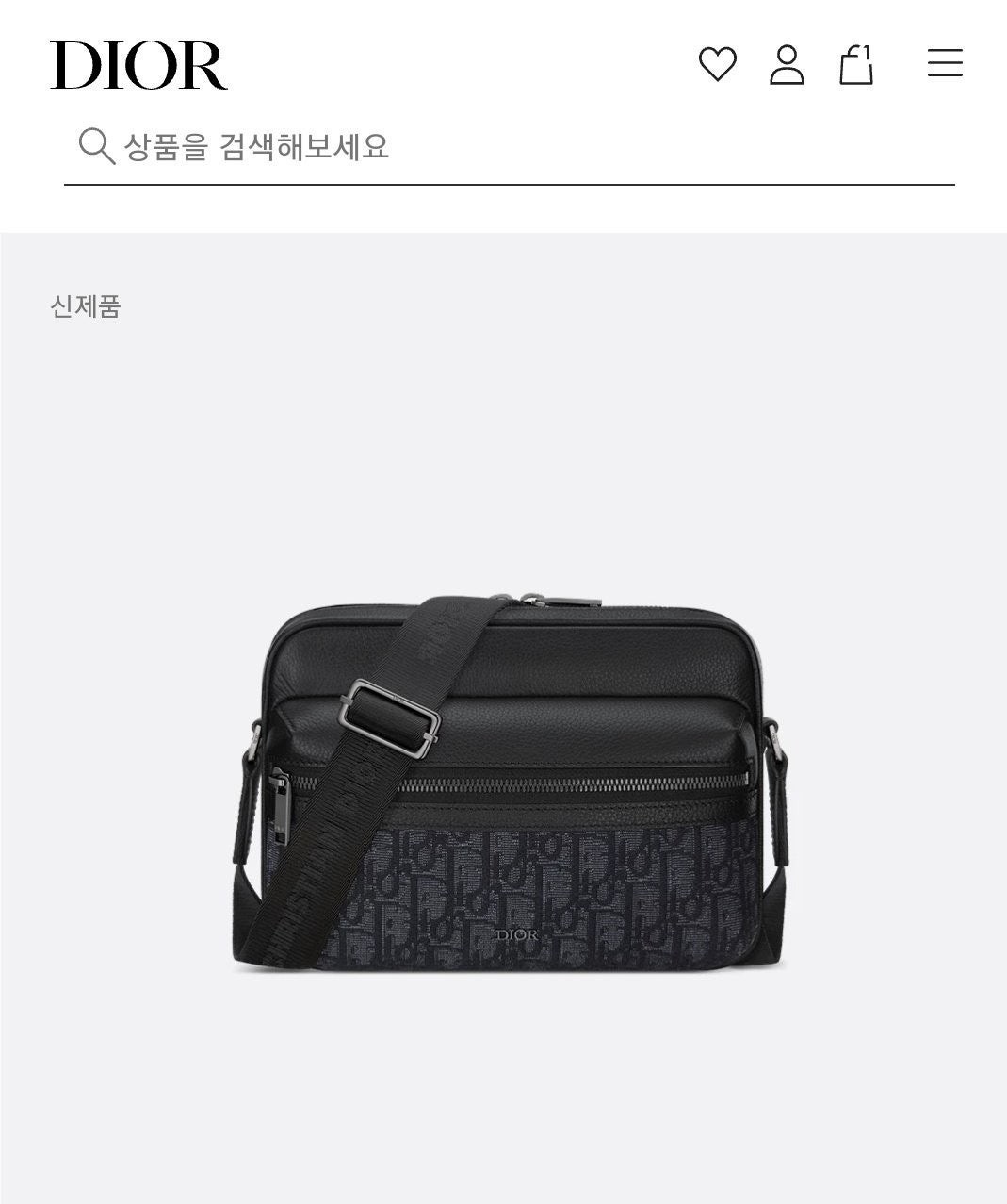 💕 디* Rider 2.0 지퍼 메신저백 블랙 Oblique 자카드 & 블랙 그레인 송아지 가죽