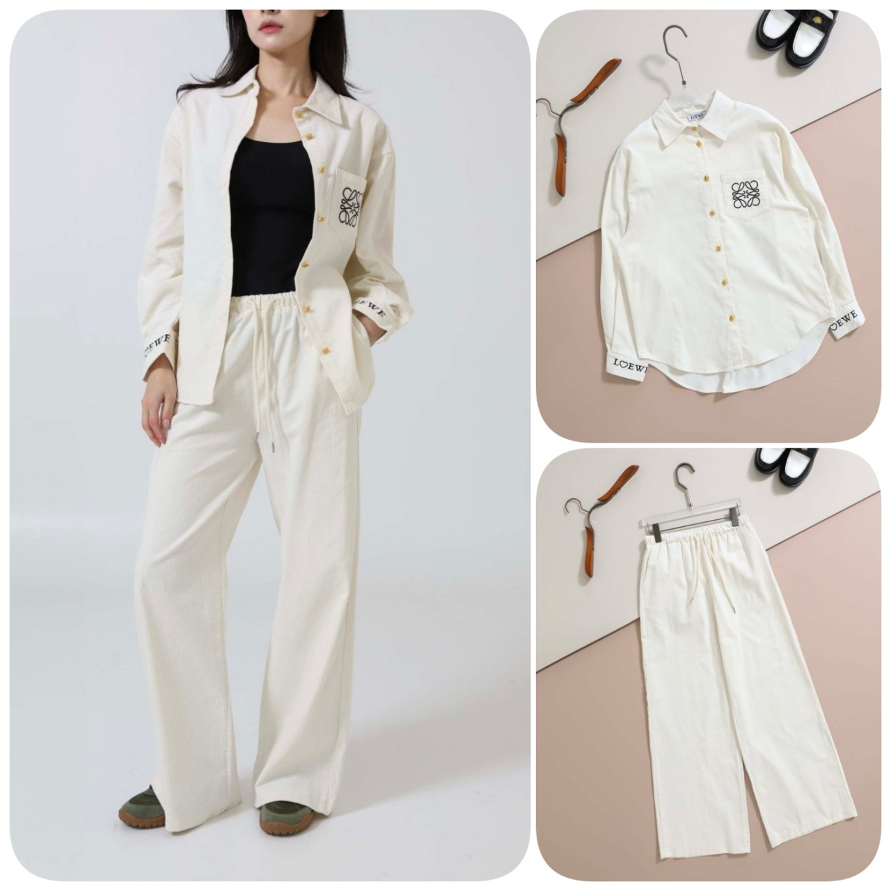 #로에베 [ L*EWE ] 수입 아나그램 자수 로고 코듀로이 셔츠 & 팬츠 SET -화이트- 입고💢 #여성세트 #셔츠바지