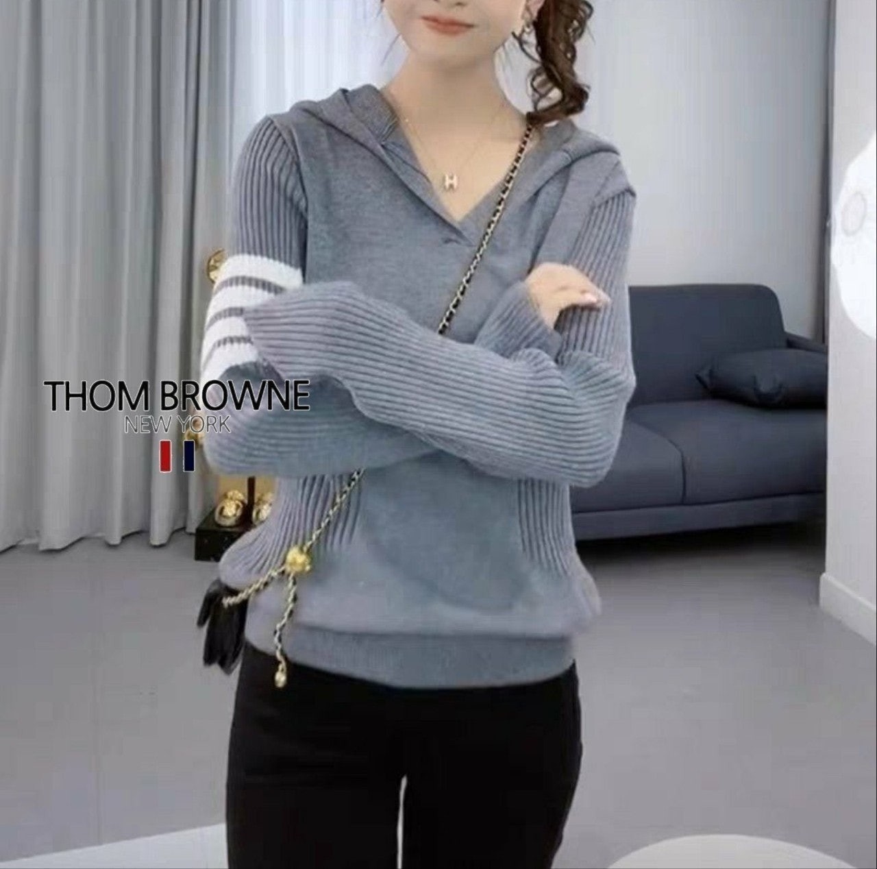 톰 브이라인 후드 니트1046