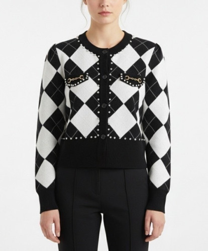 #명품의류 G 장식 아가일 니트 가디건 (7049) (dmd 904541)