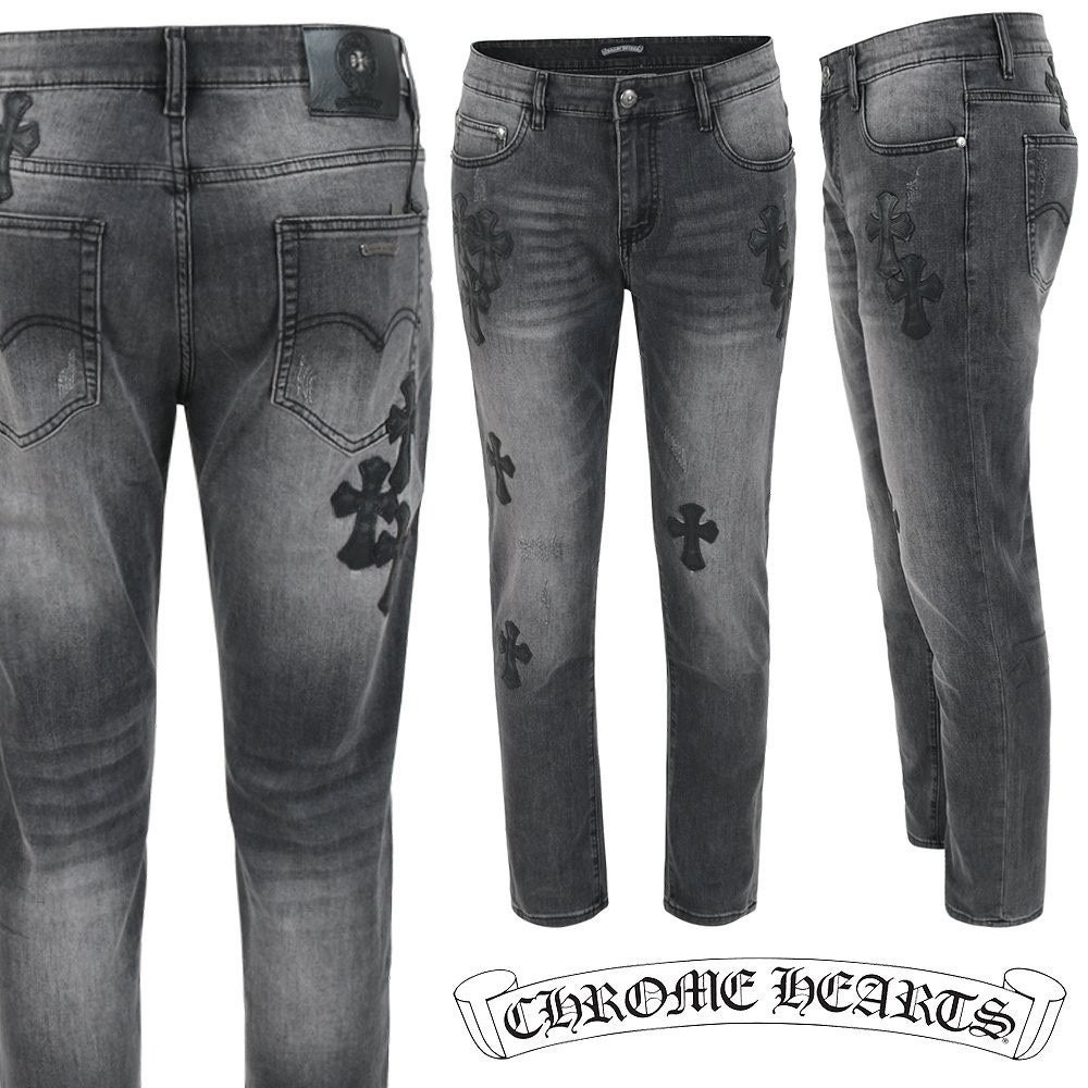 💕 크* 멀티레더 패치 흑청 슬림 일자진