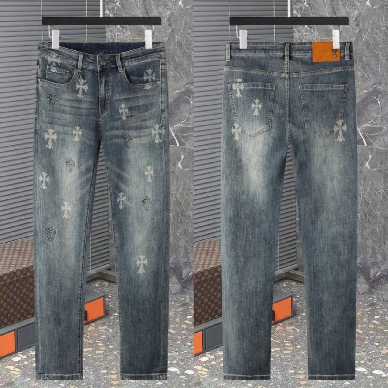 💕 크* 멀티로고 워싱스판 데님진✔수입최고급