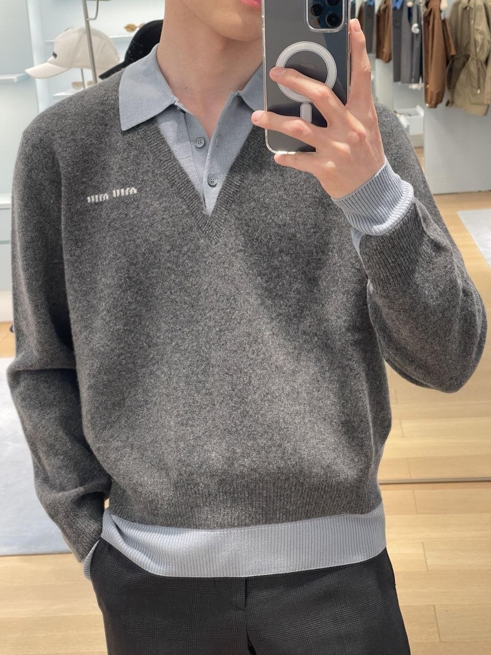 💕 미*** 26 페이크 레이어드 울 폴로 스웨터 - 수입