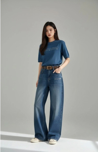 💕 미*** 로고 자수 배기 커브 워싱 데님팬츠➡️수입풀(여성)