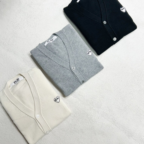 Comms des Garcons 남녀공용 화이트와펜 V넥 가디건