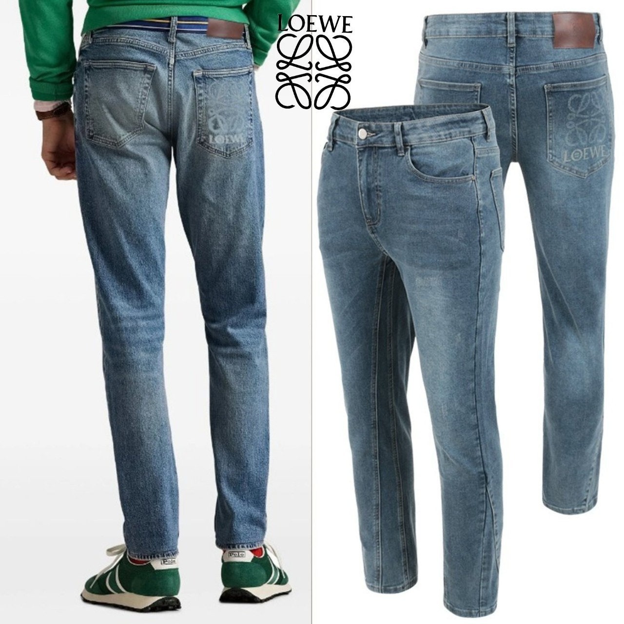 로 아나그램 절개 워싱 청바지 105