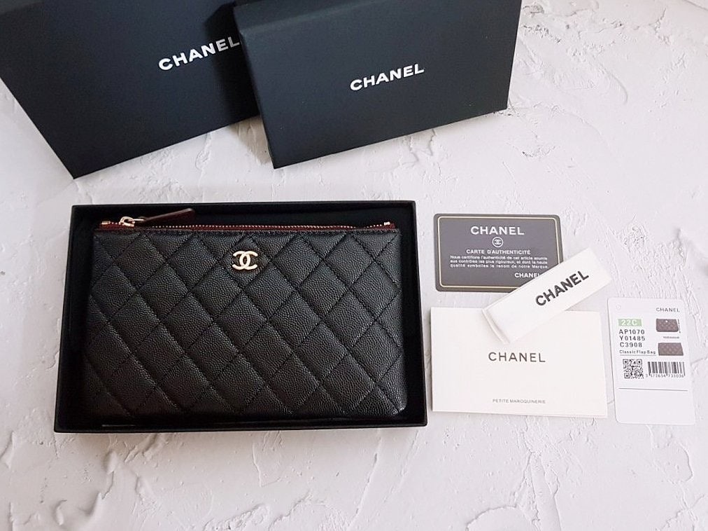 💕 샤* 고급 박스 캐비어 파우치 클러치 금장 스몰