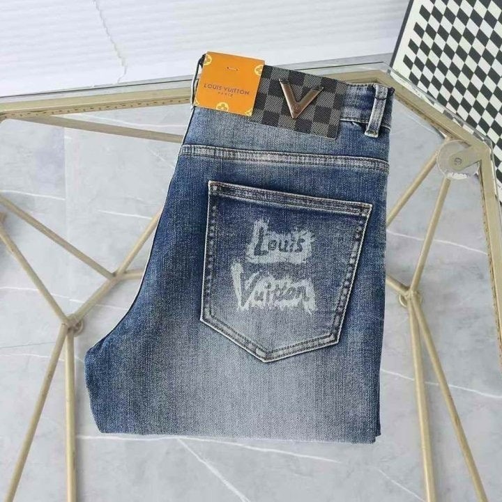 레터링 프린팅 스판 데님 팬츠 LOU-2286