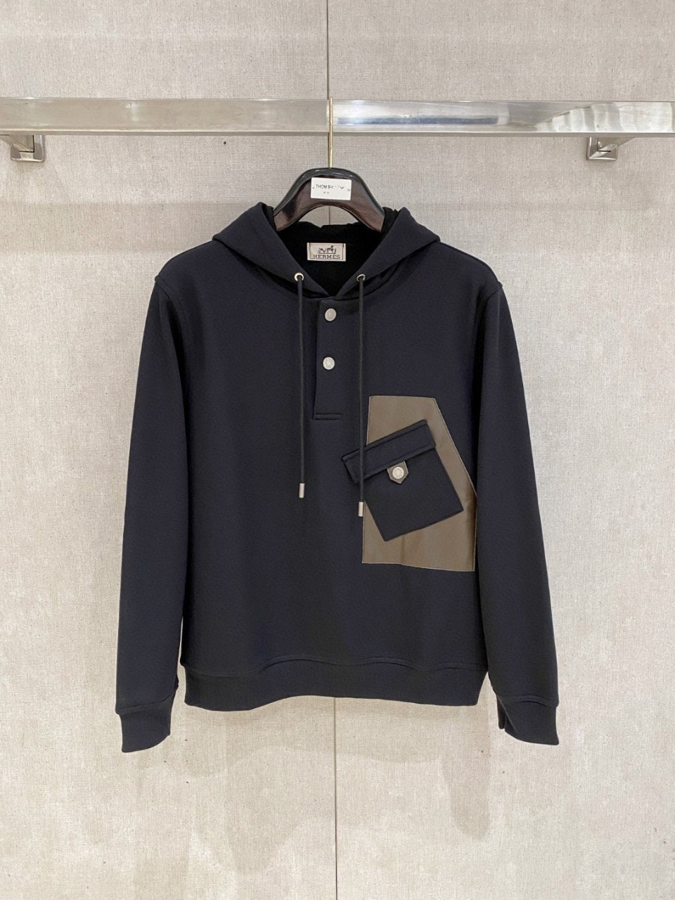 투버튼 포켓후드(기모) 블랙 HE-1207