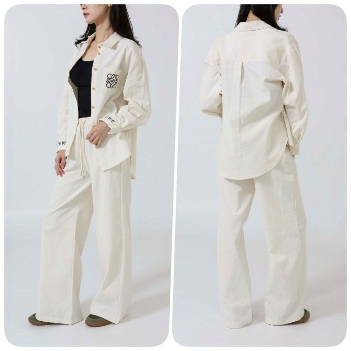 여성 아나그램 자수 로고 코듀로이 셔츠 & 팬츠 SET LOE-565