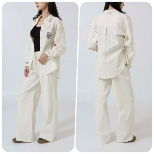 여성 아나그램 자수 로고 코듀로이 셔츠 & 팬츠 SET LOE-565