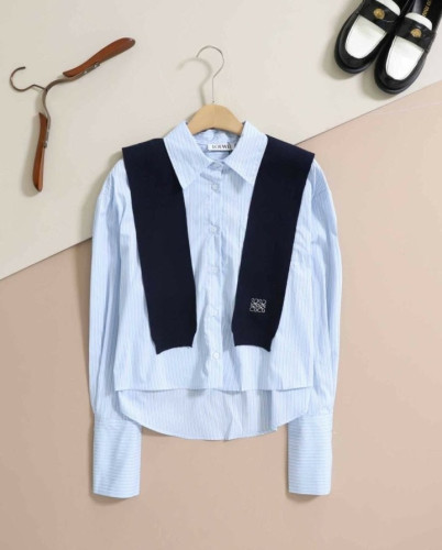 여성 숄카라 스트라이프 케이프 셔츠 LOE-591