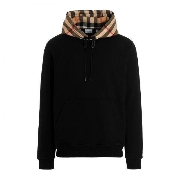 체크 코튼 블렌드 후드티 블랙 BB-3600