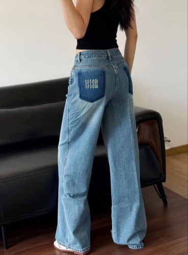 💕 미*** 페이크 포켓 패치 로고 워싱 데님팬츠 - 수입