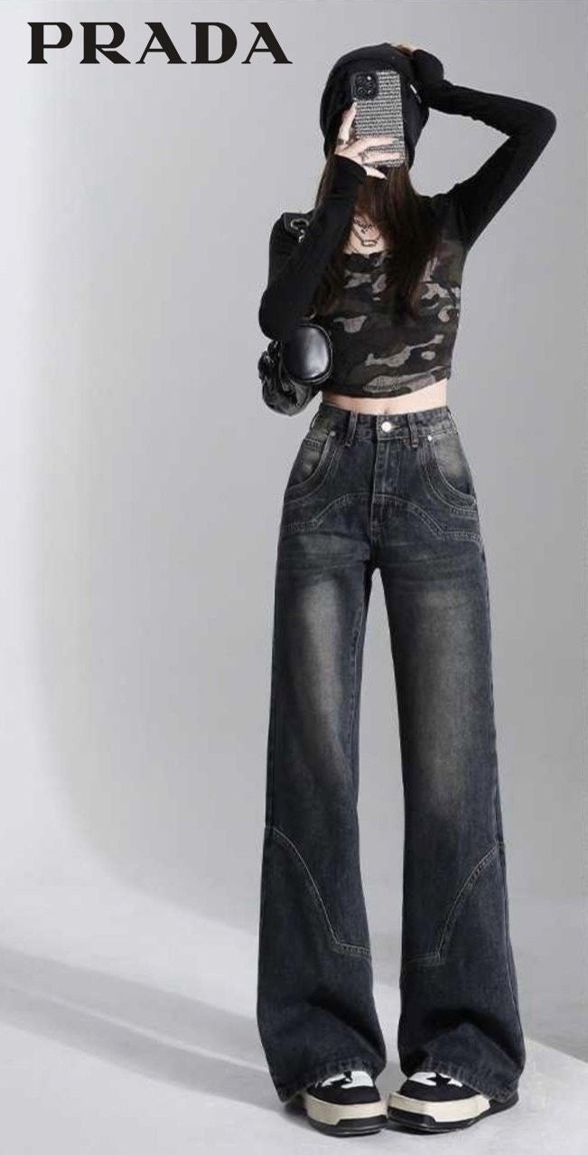 💕 프** 삼각로고 리버스절개 데님 팬츠