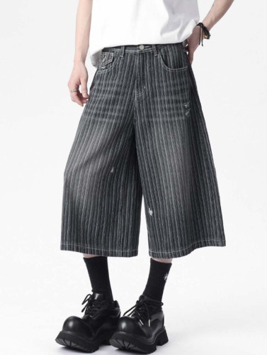 💕 프** 스트라이프 워싱 데님 버뮤다 팬츠 (남녀공용)