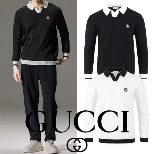 GC 스틸로고 배색 카라 롱슬리브 니트