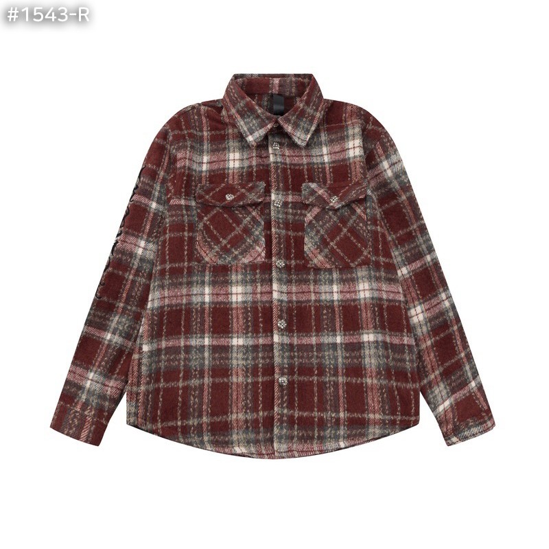 #크롬하츠 레더 크로스 플란넬 체크 셔츠