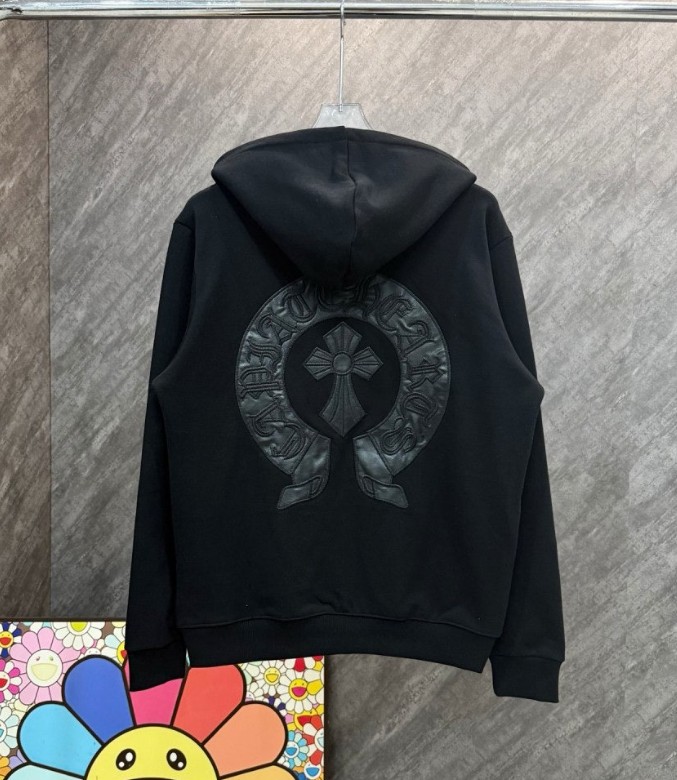 #크롬하츠 홀스슈 레더 패치 집업 후드 자켓