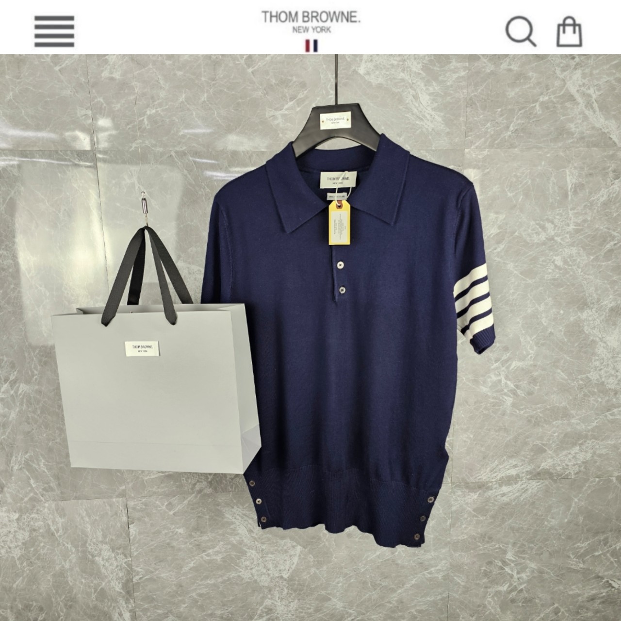 수입 T/B 사선완장 시그니쳐 카라 반팔니트 네이비