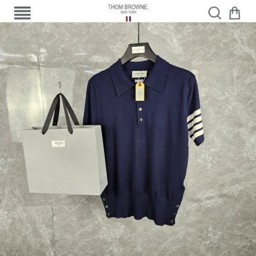 수입 T/B 사선완장 시그니쳐 카라 반팔니트 네이비