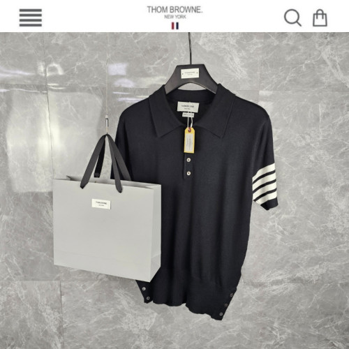 수입 T/B 사선완장 시그니쳐 카라 반팔니트 블랙