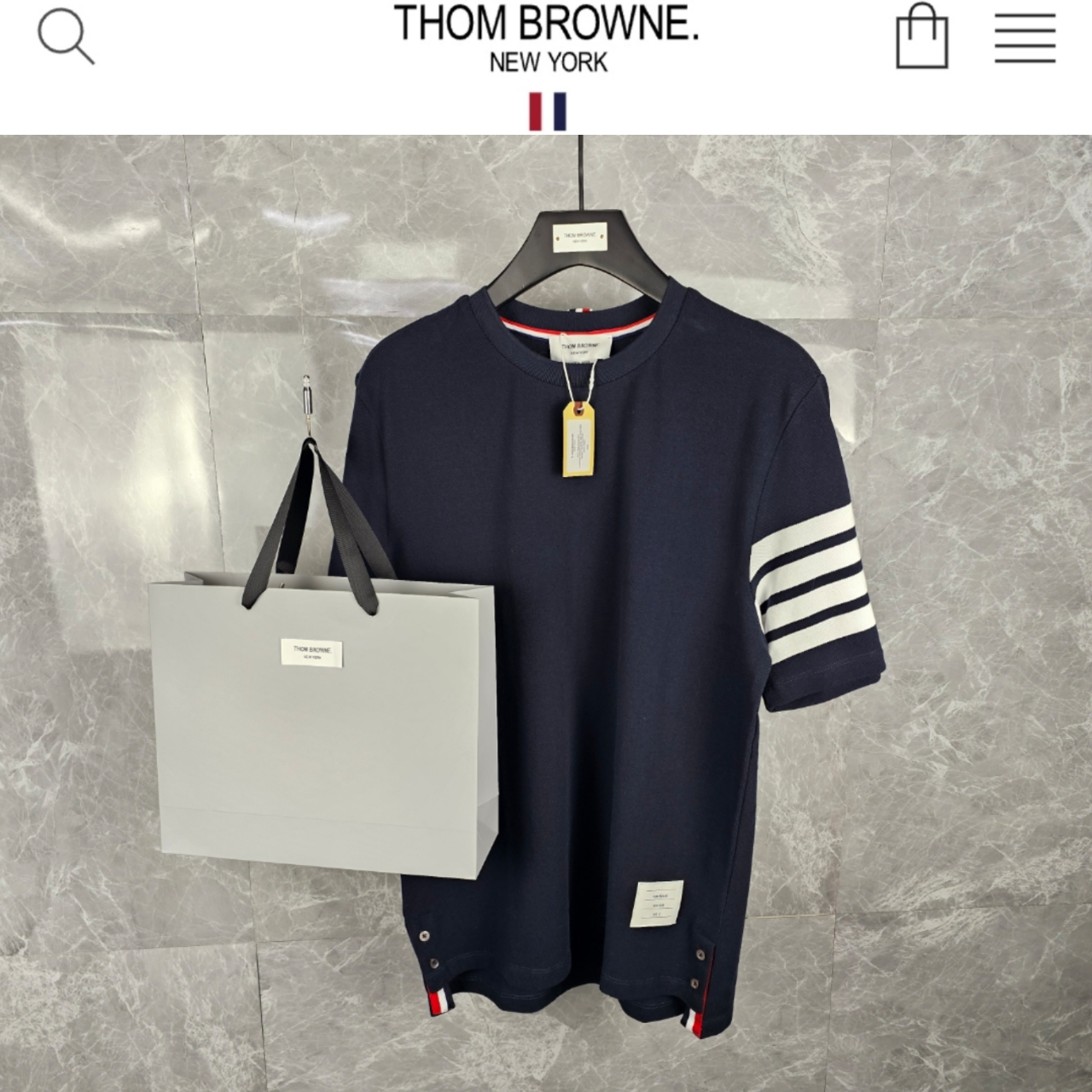 수입 TB 시그니쳐 사선완장 스웻 티셔츠 네이비