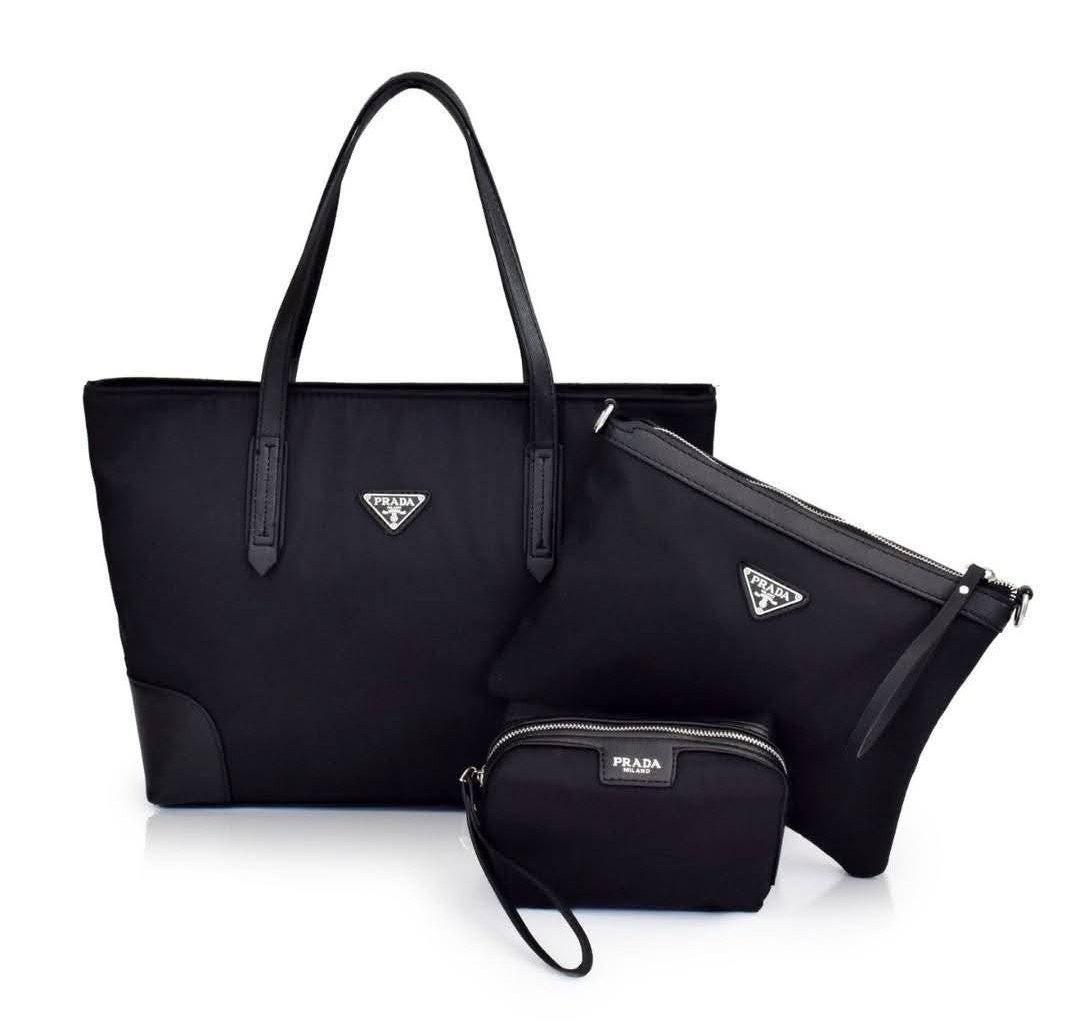 💕 프** 리나일론 쇼퍼백 & 리나일론 앤 사피아노 레더 숄더백 & 리나일론 트래블 파우치 3CPS 세트