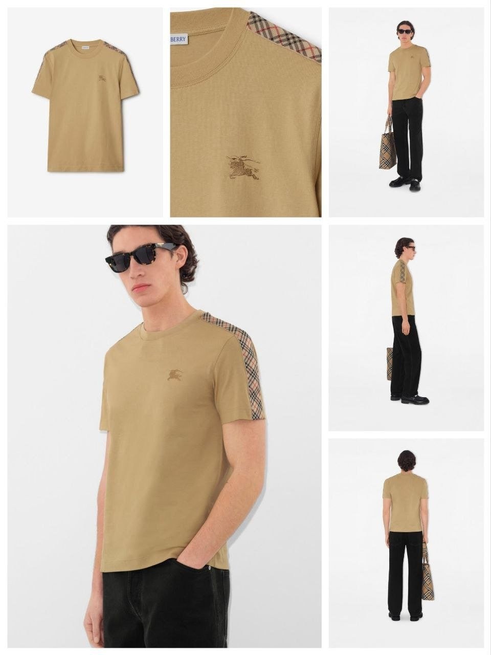 💕 버** 숄더 체크 트리밍 반팔티셔츠 - 수입