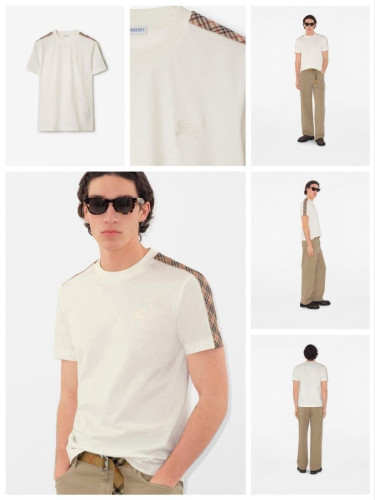 💕 버** 숄더 체크 트리밍 반팔티셔츠 - 수입