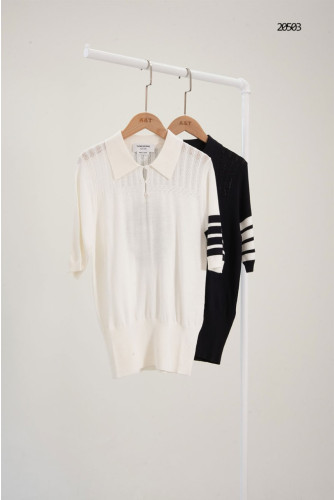 🔆 [THOM BROWNE] 톰브라운 시그니처 도그 엠블럼 니트 카라 반팔 티셔츠  🔆