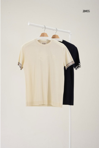 🔆 [BRUNELLO CUCINELLI] 브루넬로 쿠치넬리 엠블럼 로고 배색 슬리브 반팔 티셔츠 🔆