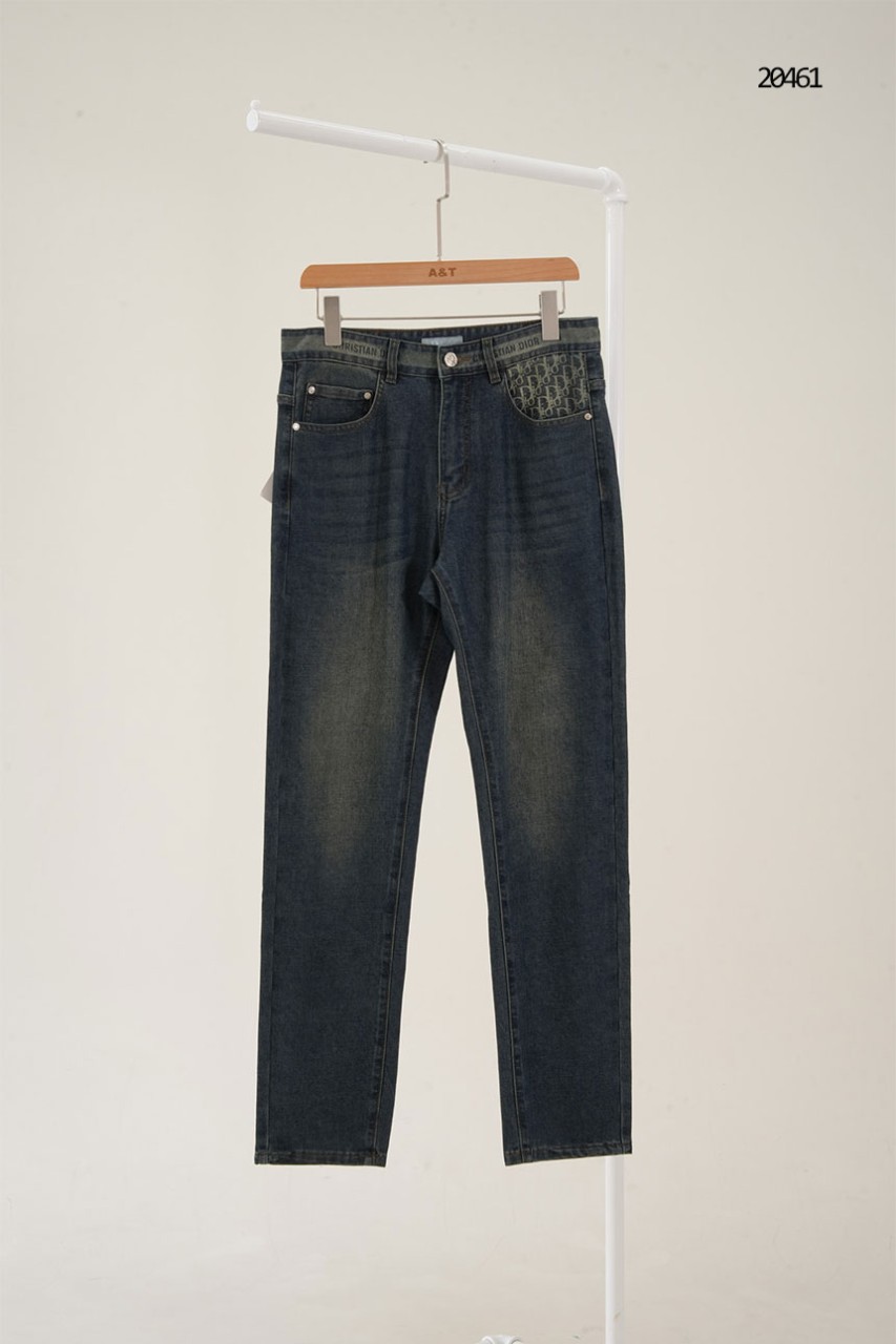 🔆 [DIOR] 크리스찬 디올 오블리크 패턴 레더패치 포켓 워싱 데님 팬츠 🔆