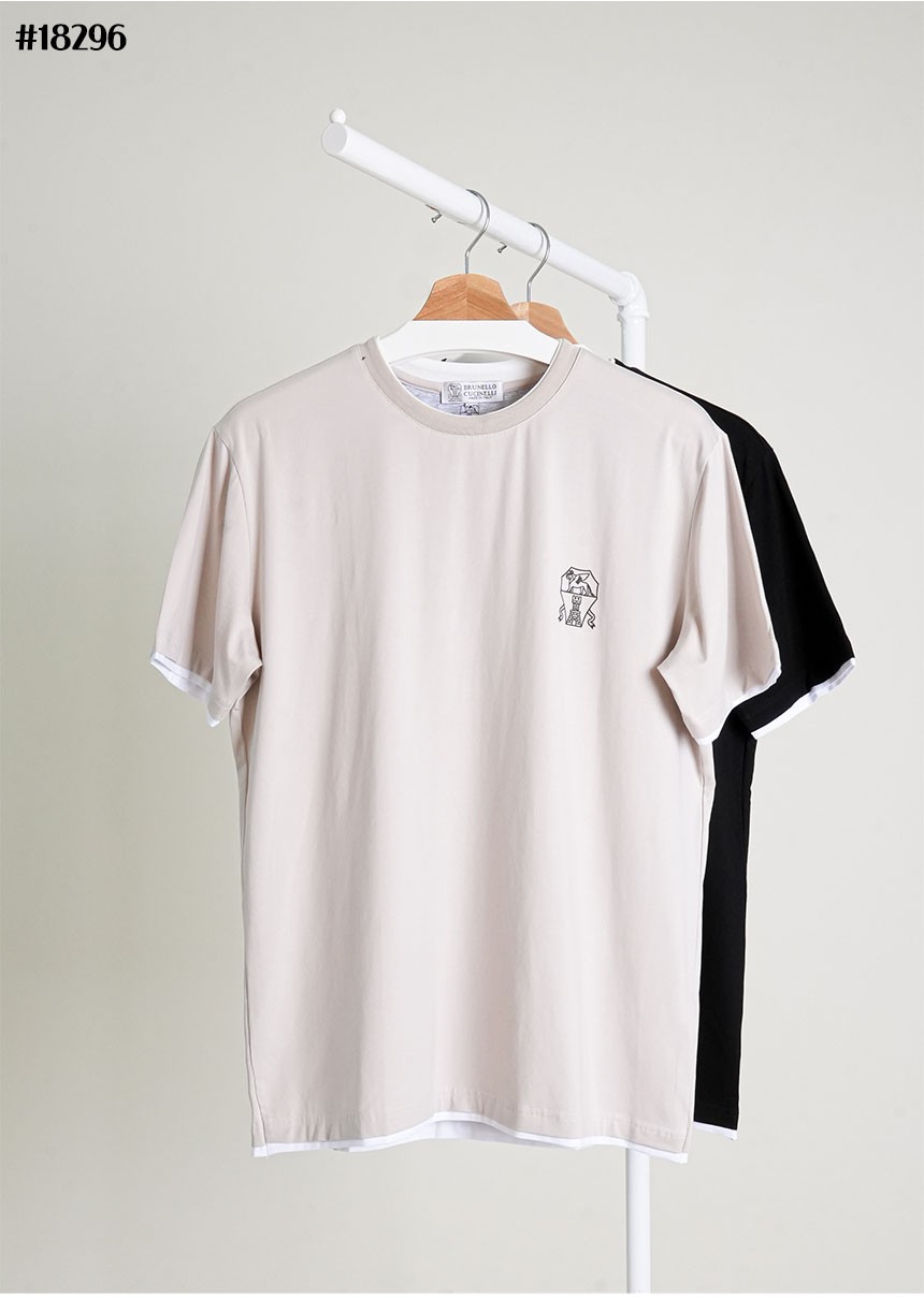 🔆 [BRUNELLO CUCINELLI] 브루넬로 쿠치넬리 시그니처 로고 패치 레이어드 숏 슬리브 코튼 티셔츠 🔆